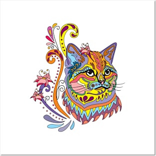 Colorful Ornamental Cat Posters and Art